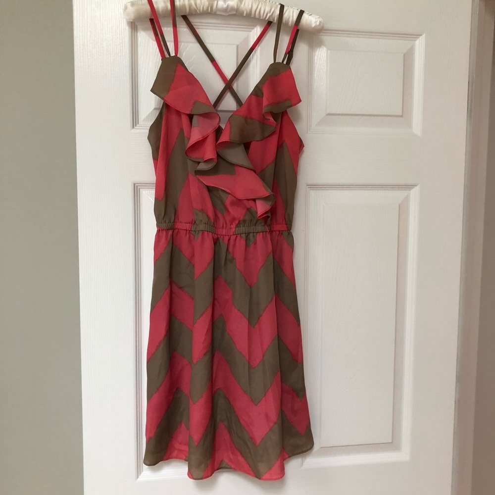 BCBGeneration Chevron Pattern Dress with Ruffles - Picture 1 of 6